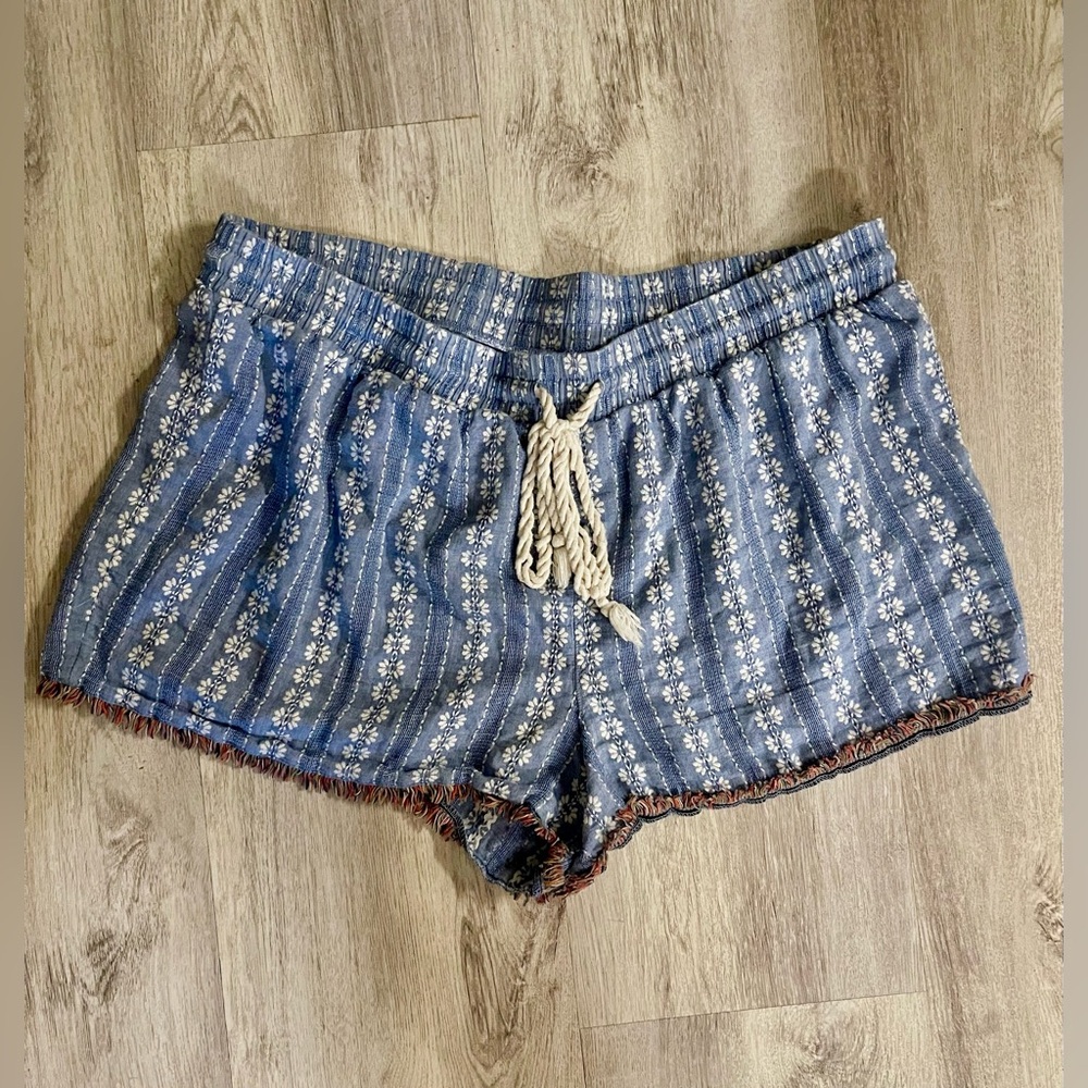 Mossimo Blue Denim Style Cotton Pull-On Boho Fringe Shorts Blue XXL